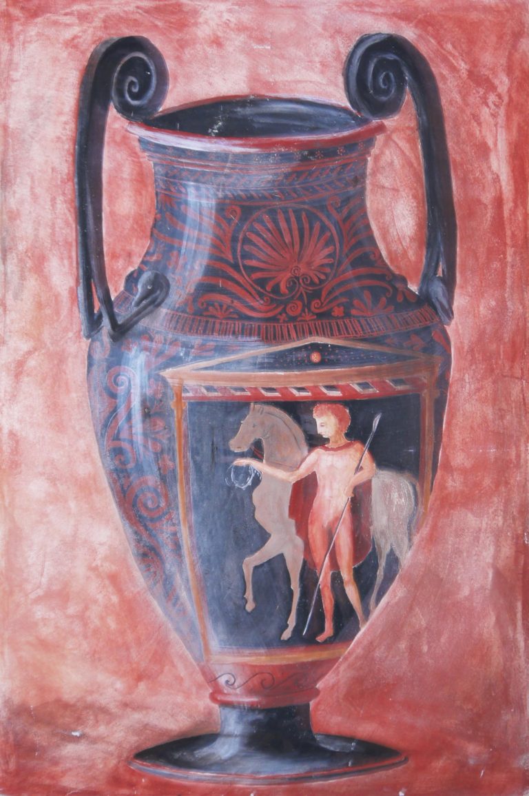 Vase étrusque - fresque "a fresco" (chaux)